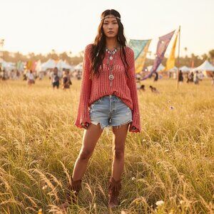 Heart N Crush Coral Crochet Knit Sweater Size S Boho * Festival * Beachy
